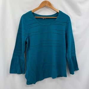 Habitat Steady Stream Lantern Sleeve Textured Asymmetric Pullover | Teal | Small